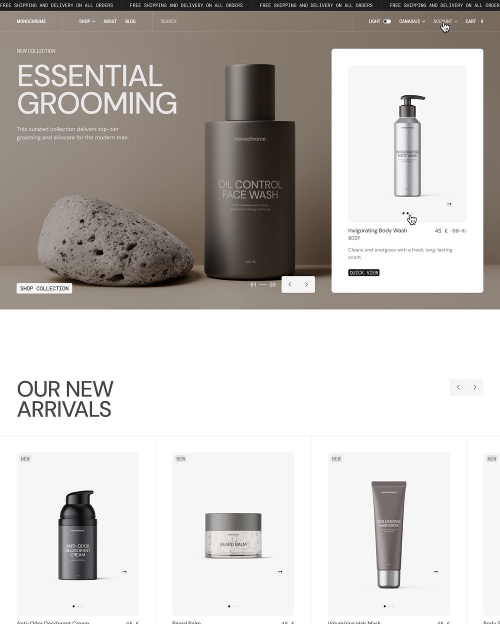 Desktop preview for Monochrome in the "Essential" style